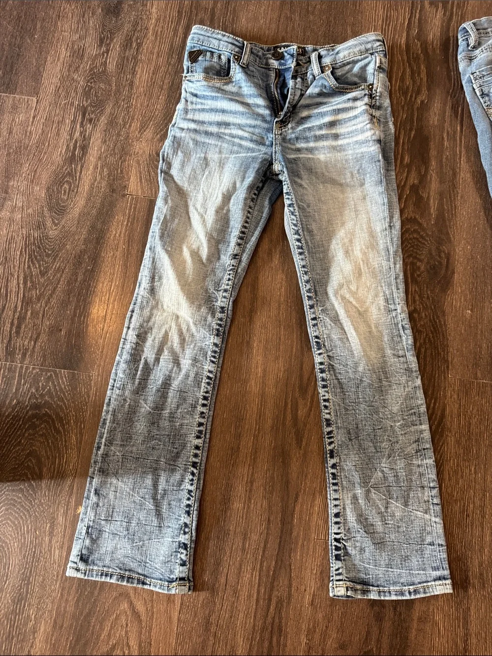 Salvage Light Blue Men’s Bootcut Jeans with Tan Contrast Stitching